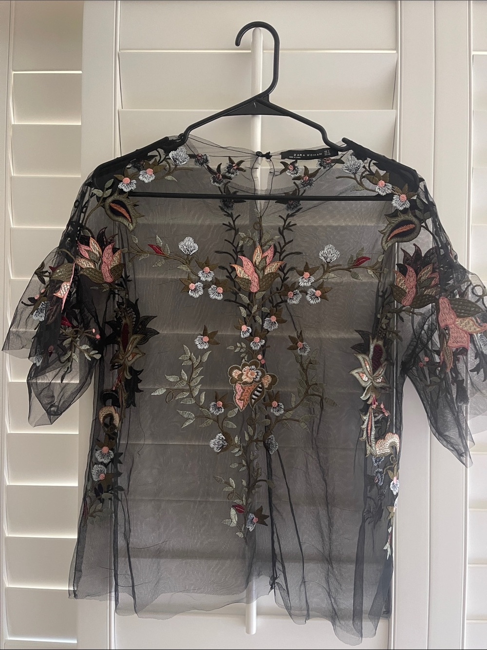 Zara Black Sheer Floral Embroidered Top